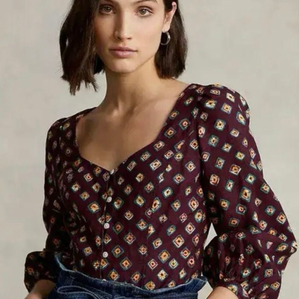 Polo Ralph Lauren Printed Linen Blouse Size 8 - Picture 2 of 7